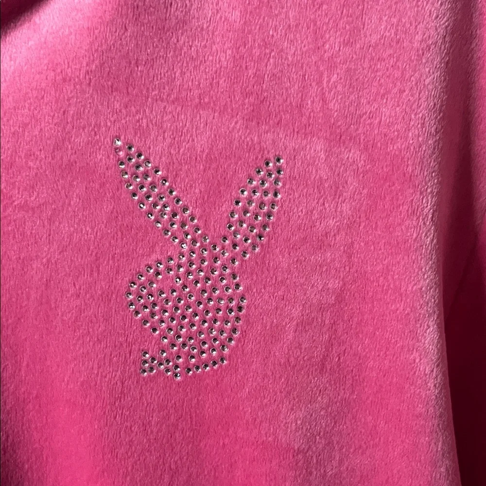 PLAYBOY Pink Velour Full Zip Hoodie Rhinestone Bunny Logo Size Small - Picture 4 of 9